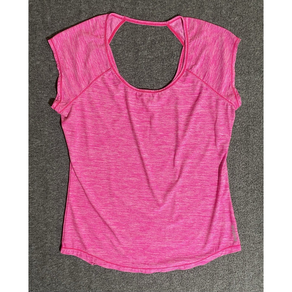 Reebok Top Womens Pink Short Sleeve Polyester Athleisure Size M